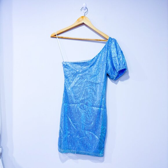 SUPERDOWN Blue One-Shoulder Sequin Mini Party Dress | Medium * - Picture 7 of 8